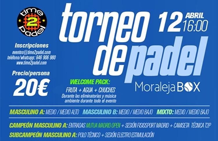 Plakat des Time2Pádel-Turniers in der Moraleja-Box