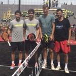 Thomas Berdych, con Sanyo Gutiérrez, Gonzalo Rubio y Sergi Bruguera en el Mutua Madrid Open