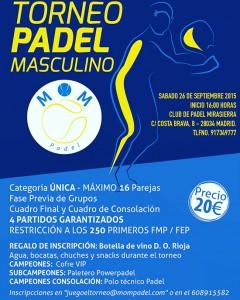 Cartel del próximo torneo de MOM Pádel en el Club Pádel Mirasierra