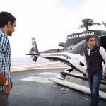 Ein Hubschrauber empfängt Fernando Belasteguín und Pablo Lima bei seiner Ankunft bei Monte-Carlo Padel Master