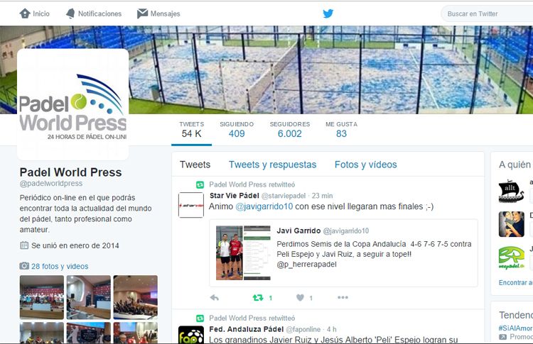 Padel World Press llega a los 6.000 seguidores en Twitter