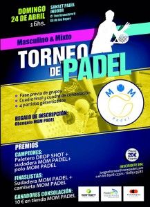 Cartel del Torneo de MOM Pádel en las pistas de Sanset Pádel Indoor