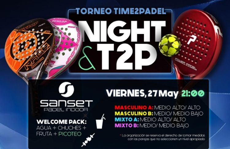 Cartel del Torneo de Time2Padel en las pistas de Sanset Pádel Indoor