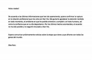 Álex Ruiz confirma el punto y final a su etapa en StarVie