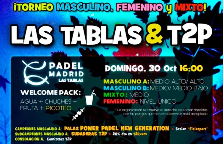 Affisch för Time2Pádel-turneringen på banorna i Club Pádel Madrid Las Tablas