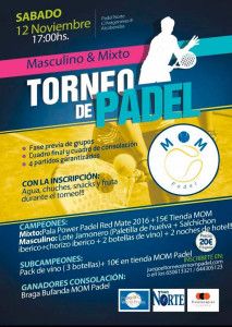 Cartel del torneo de MOM Pádel en las pistas de Pádel Norte