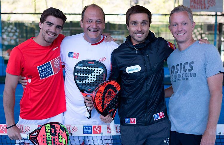 Juan Lebrón, Fernando Belasteguín y Fabrice Pastor, en la inauguración de Tennis Padel Soleil