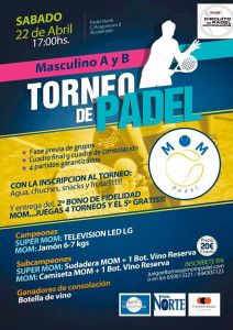 Cartel del Torneo de MOM Pádel en las pistas de Pádel Norte