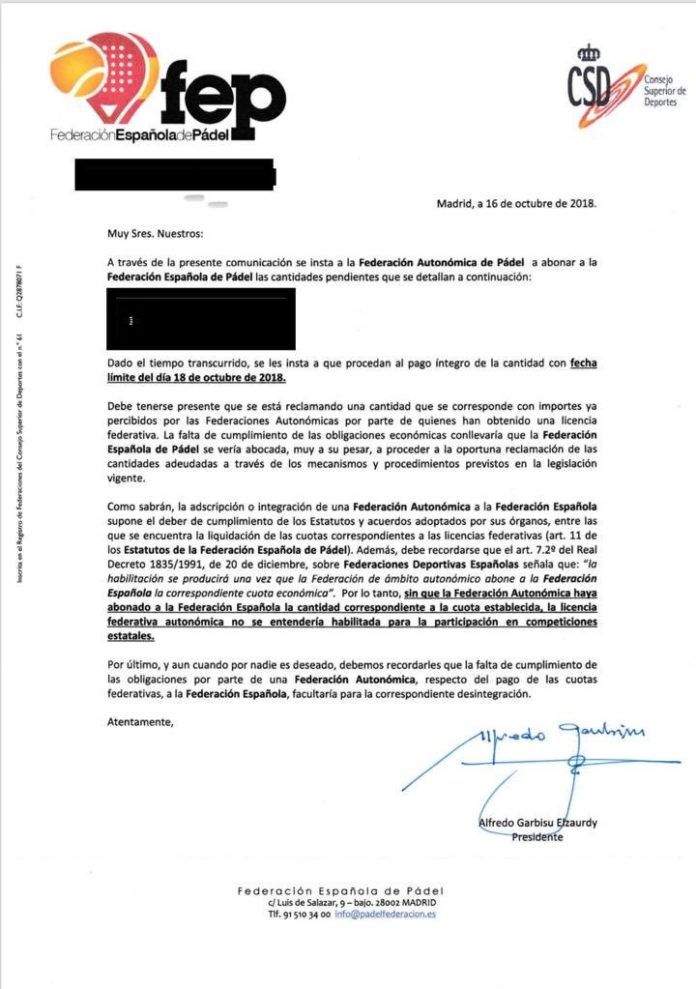 Comunicado oficial de la FEP a las Autonómicas.