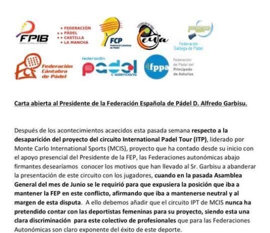 La carta de les Federacions Autonòmiques al president de la FEP.