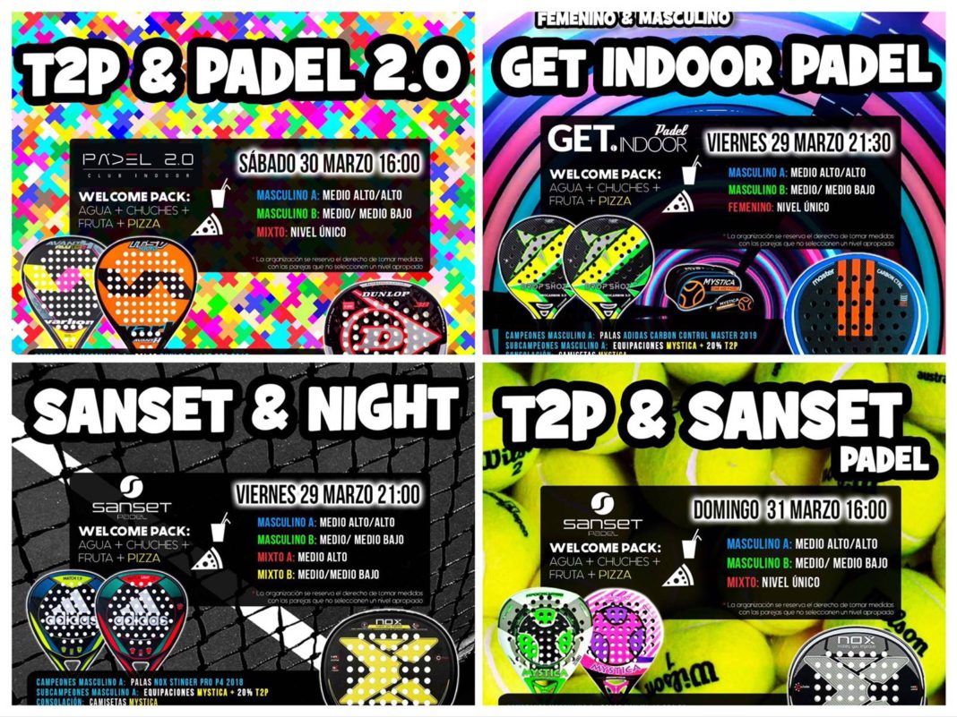 Los carteles informativos de Torneos Time2Padel para la semana.