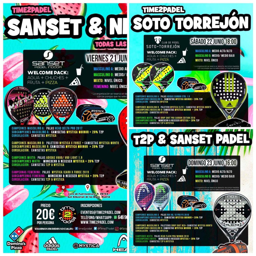 The offer of Time2Padel Tournaments for the weekend.