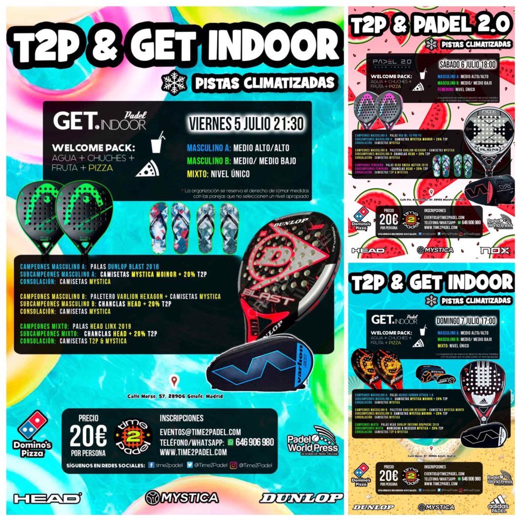 The offer of Time2Padel Tournaments for the whole weekend.