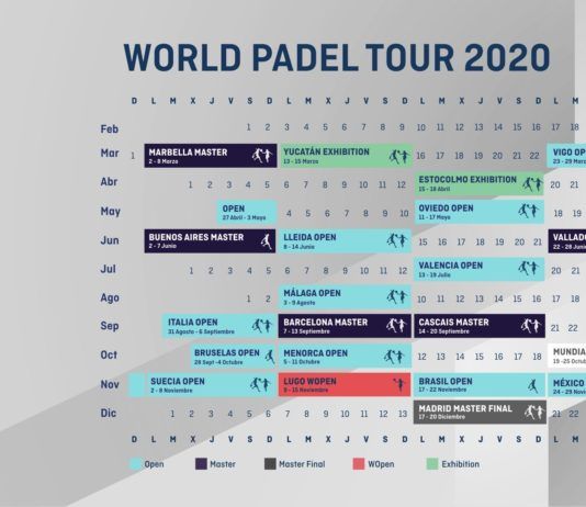 O calendário do World Padel Tour 2020.