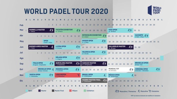 El calendario del World Padel Tour 2020.
