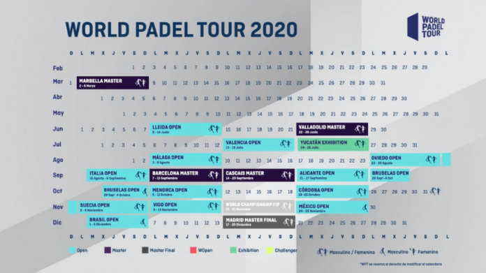 El calendario del World Padel Tour 2020.