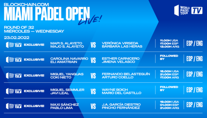 Partidos segunda jornada dieciseisavos Miami Padel Open