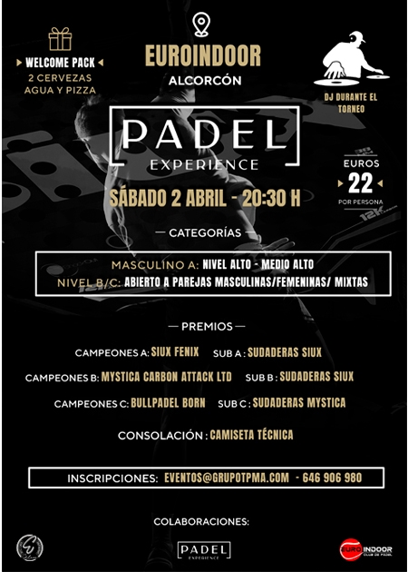 Torneio noturno sábado, 2 de abril e Euroindoor pela Padel Experience